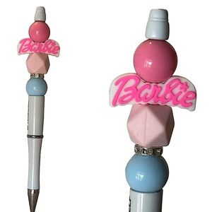 Barbie “Believe in Yourself” White Pink Blue Beaded Silicone Focal Homemade Pen